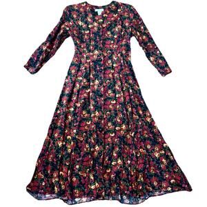 Vtg Express Dress Sz 5/6 Floral Button Front Maxi 90s Y2K Cottage Grunge boho